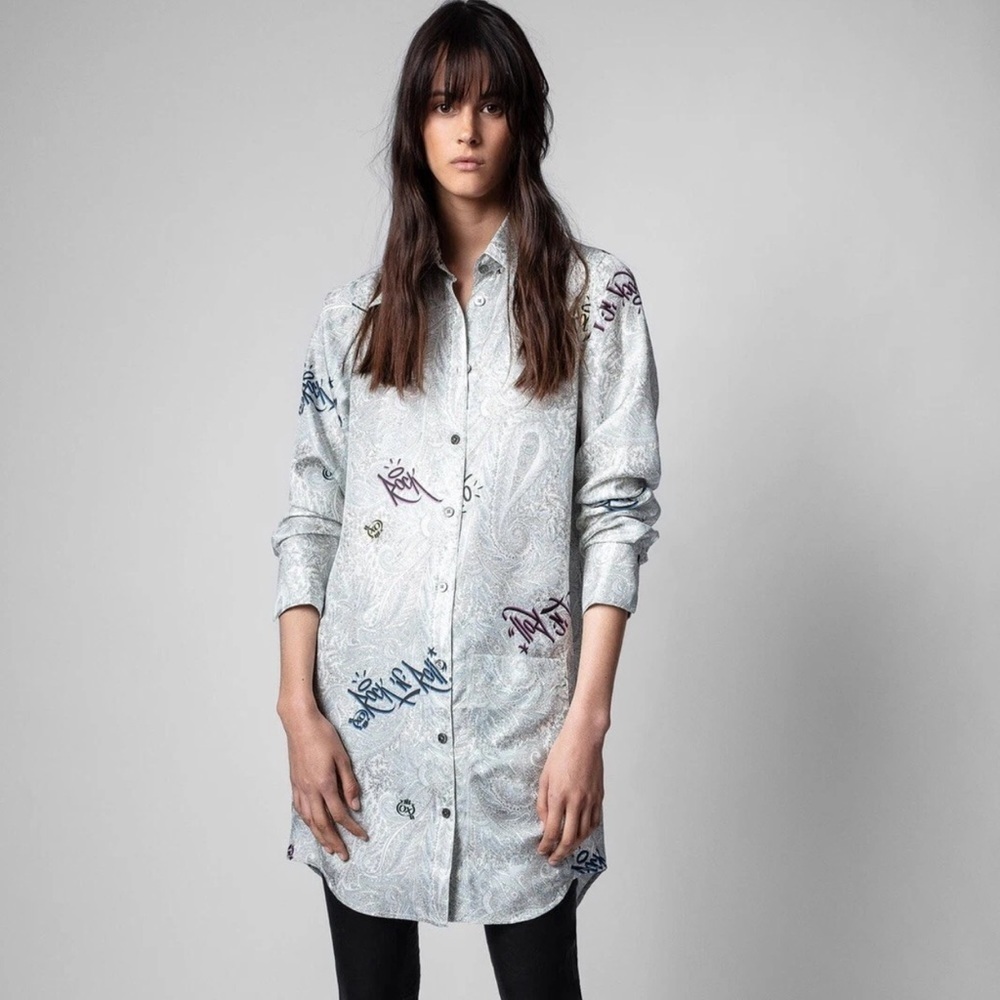 Zadig & Voltaire Rais Paisley Jormi Dress Tunic Shirt Top Small - Picture 5 of 9